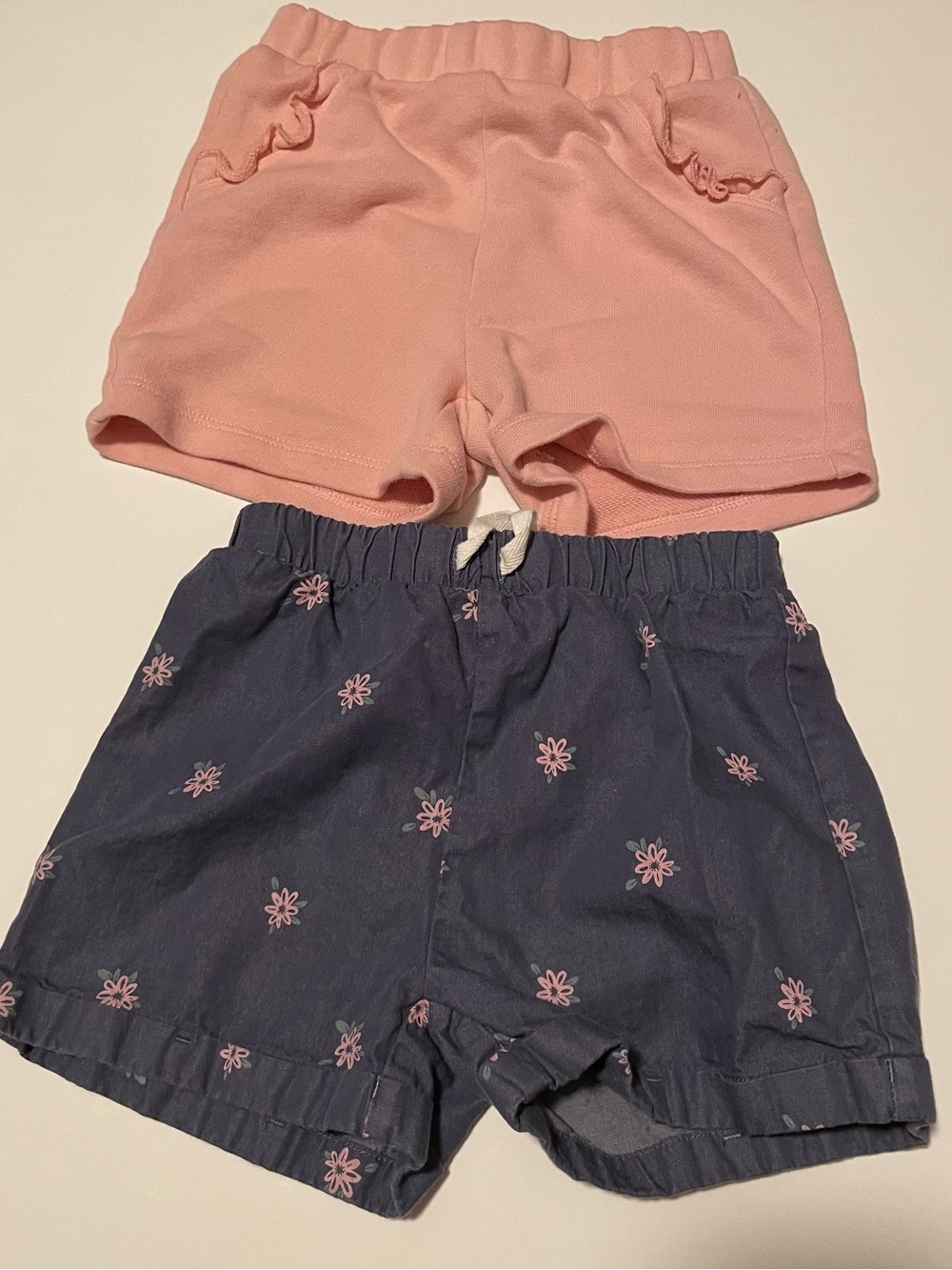 Pekkle Toddler Girl 4T Cotton Pull Up Shorts Set Pink Ruffle & Navy Floral